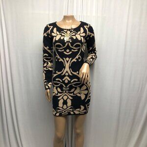 Derek Heart Black Beige Long Sleeve Sweater Dress Womens Size Medium Bodycon